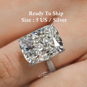 16 CT Cushion Cut Moissanite Engagement Ring: Sterling Silver Cathedral Solitaire