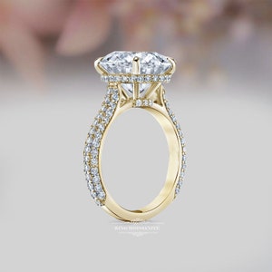 Round moissanite engagement ring,hidden halo,18k/14k celebrity style,12 CT big large round solitaire cathedral wedding anniversary ring