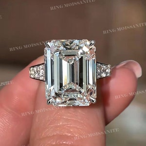 9.5 CT Large Moissanite Emerald cut engagement ring,celebrity style art deco,unique emerald cut moissanite,big solitaire luxury wedding ring