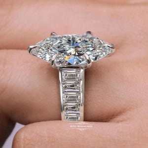 7.5 CT Marquise Moissanite Engagement Ring,marquise solitaire with wide eternity band Wedding ring,luxury cocktail party ring