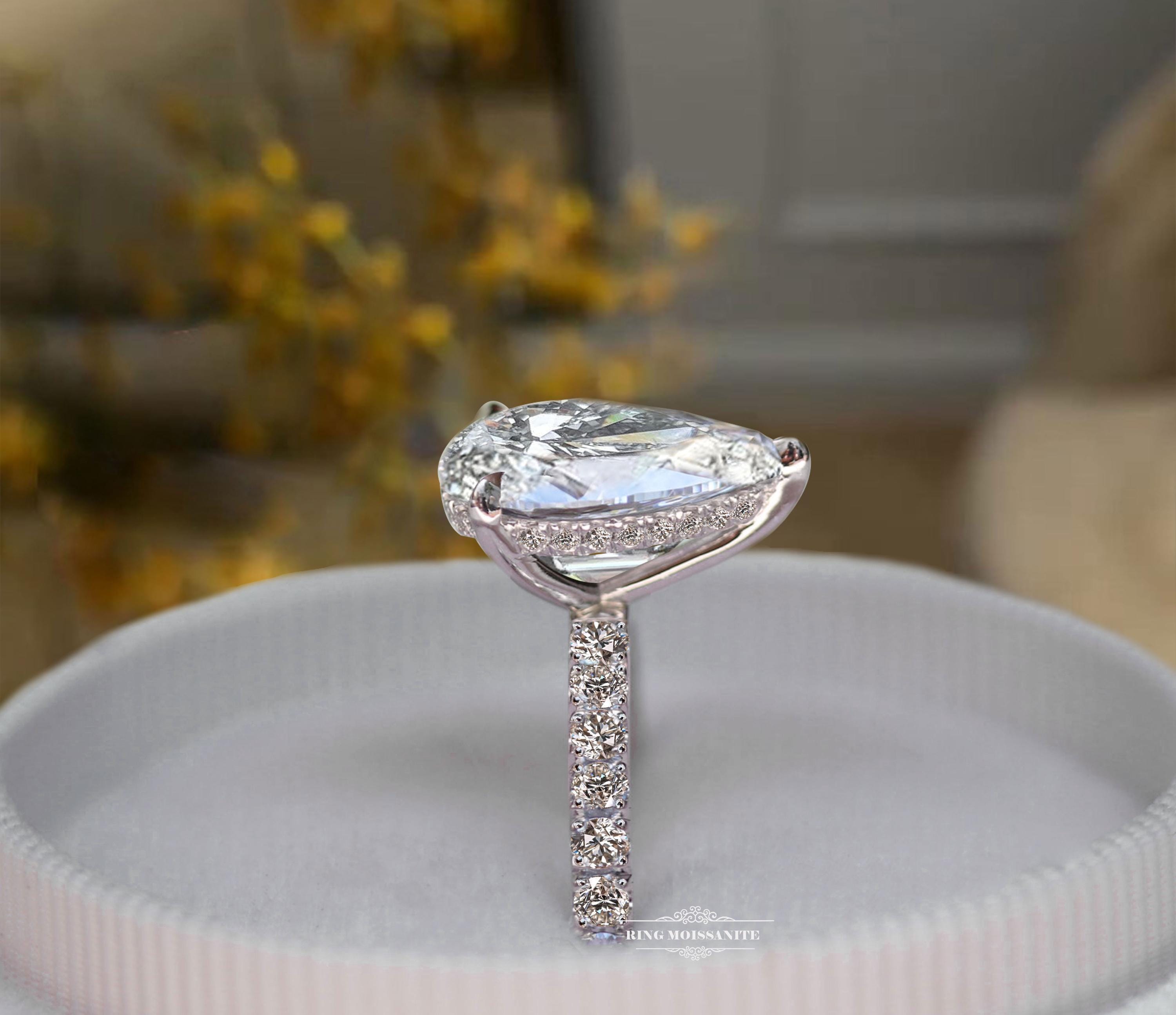 3 CT Pear Lab Diamond Engagement Ring Set: Hidden Halo Teardrop Wedding ...