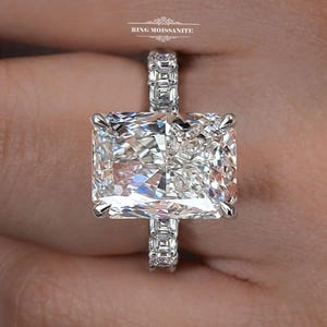12.5 CT Large moissanite radiant cut ring,hidden halo thick wide band,celebrity style solitaire engagement ring,huge cocktail wedding ring