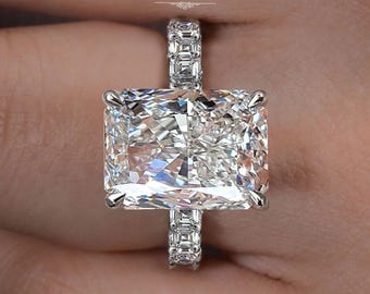 12.5 CT Large moissanite radiant cut ring,hidden halo thick wide band,celebrity style solitaire engagement ring,huge cocktail wedding ring