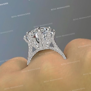 7 CT Round cut Moissanite engagement ring,Solitaire Cathedral ring,8 claw prong celebrity style white gold big large round cut wedding ring
