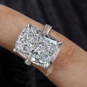 Cushion cut moissanite engagement ring 14k white gold 16 CTUnique Solitaire big celebrity style cathedral elongated wedding anniversary ring