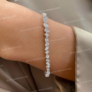 Pulsera de tenis de moissanita multiforma: Pulsera de eternidad de oro macizo con diamantes de laboratorio