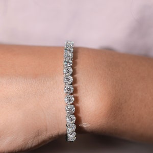 Okrągła bransoletka tenisowa Moissanite, 14K żółty, różowy, białe złoto, unisex, bransoletka tenisowa z lodem, bransoletka tenisowa z diamentami laboratoryjnymi, bransoletka z moissanite