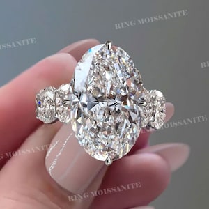 9.43 TCW oval moissanite engagement ring,hidden halo,Thick band,unique celebrity style,solitaire large big oval engagement ring,wedding ring