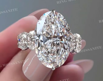 13.9 TCW oval moissanite engagement ring,hidden halo,Thick band,unique celebrity style solitaire large big oval engagement ring,wedding ring