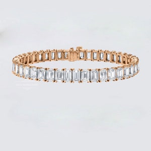 Bransoletka tenisowa z moissanitem szlifowanym szmaragdowo, solidna bransoletka tenisowa z 14-karatowego różowego złota, wieczna bransoletka z moissanitem, luksusowa bransoletka tenisowa z diamentami laboratoryjnymi
