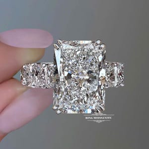 Rradiant cut moissanite engagement ring hidden halo unique celebrity style 10 CT solitaire large big bridal anniversary wedding ring