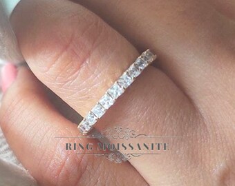 Full eternity ring•4.5 TCW princess cut moissanite wedding band•14k white gold wedding band•eternity band•diamond wedding ring set•women•her