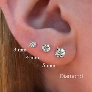 Pendientes de moissanita, pendientes de boda, cierre de rosca, pendientes de presión, 3 mm, 4 mm, 5 mm, pendientes de moissanita para mujer, oro de 14 quilates, regalo de Navidad para ella.