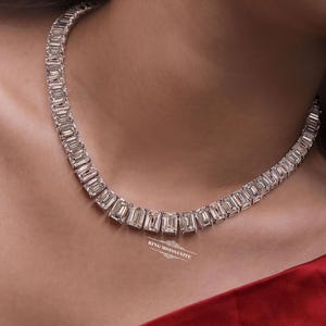 Moissanite Tennis Necklace,emerald cut Moissanite Necklace,tennis choker necklace,14k gold tennis necklace,Moissanite eternity necklacet