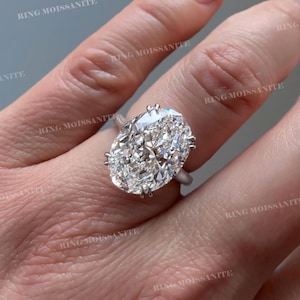 7,5 CT Ovalschliff Moissanite Verlobungsring, Weißgold Unikat, Promi-Stil Solitär großer ovaler Moissanitkatheimring, Ehering