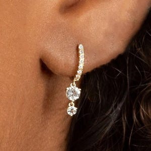 diamond charm hoop earrings•huggie hoop earrings with charm•diamond huggies•14k gold hoops•small dangle•Natural diamond hoop earrings•gift