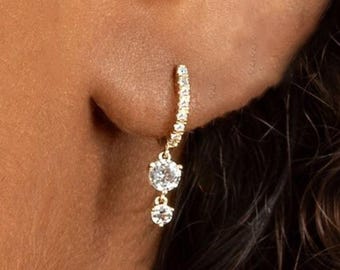diamond charm hoop earrings•huggie hoop earrings with charm•diamond huggies•14k gold hoops•small dangle•Natural diamond hoop earrings•gift