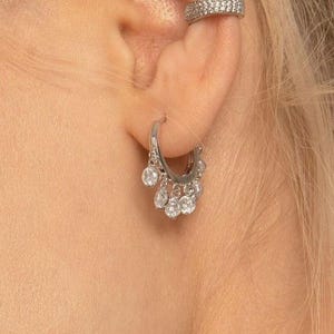 Diamond charm hoop earrings•14k gold hoop earrings with charm•diamond hoop earrings•Real diamond dangle earrings•mini hoops•small gold hoops