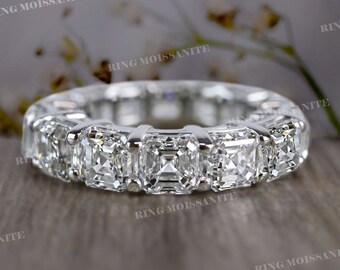 Asscher cut moissanite wedding band,full eternity band,eternity ring solid gold,unique 4mm wedding band,stacking matching asscher cut ring