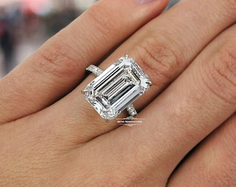 Handmade 16 CT Emerald Cut Moissanite Engagement Ring, Wedding Ring