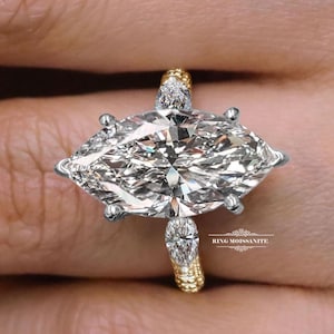 5.5 CT Marquise Moissanite Engagement Ring,marquise solitaire with wide band luxury Wedding ring large Three stone moissanite ring