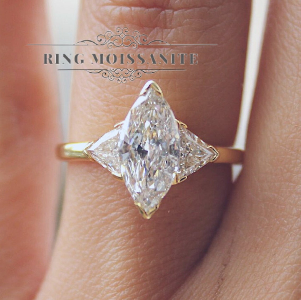 2CT marquise moissanite engagement ringthree stone engagement Etsy