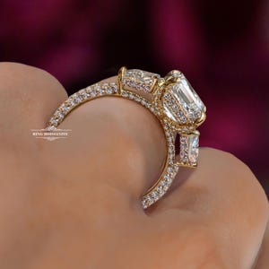 Lab Grown Diamond Emerald Cut Engagement Ring 14k Yellow Gold 4.5 CT Hidden Halo Women Diamond Wedding Ring For Anniversary Gifts