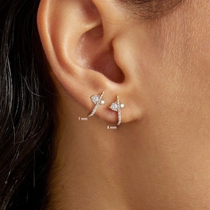 diamond huggie earrings•14k gold huggie earrings•half open hoop earrings•small diamond hoops•Natural Diamond Huggie•cartilage earring•gift