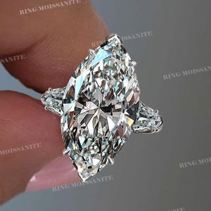 7.5 CT Three stone moissanite marquise engagement ring,baguette&big large Marquise cut ring,celebrity style Marquise Moissanite wedding ring