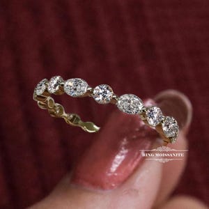 East West Oval Lab Grown Diamond Wedding Band: Bezel Set Stackable Eternity Ring