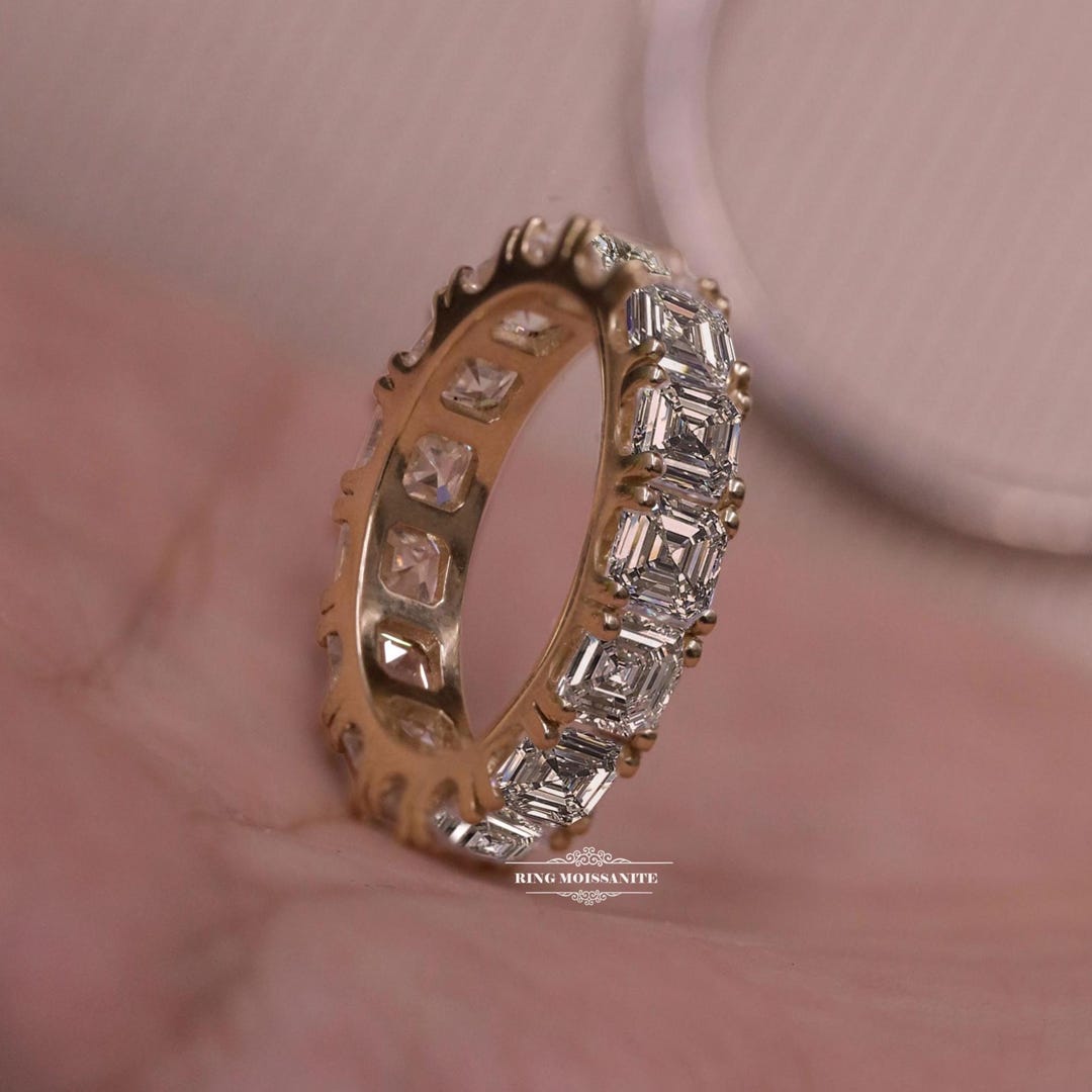 Asscher Cut Moissanite Full Eternity Womens Wedding Band Yellow Gold - Etsy