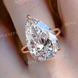 16.5 CT Split Shank Moissanite pear shaped engagement ring,celebrity style,Big pear cut Moissanit solitaire,unique Teardrop wedding ring