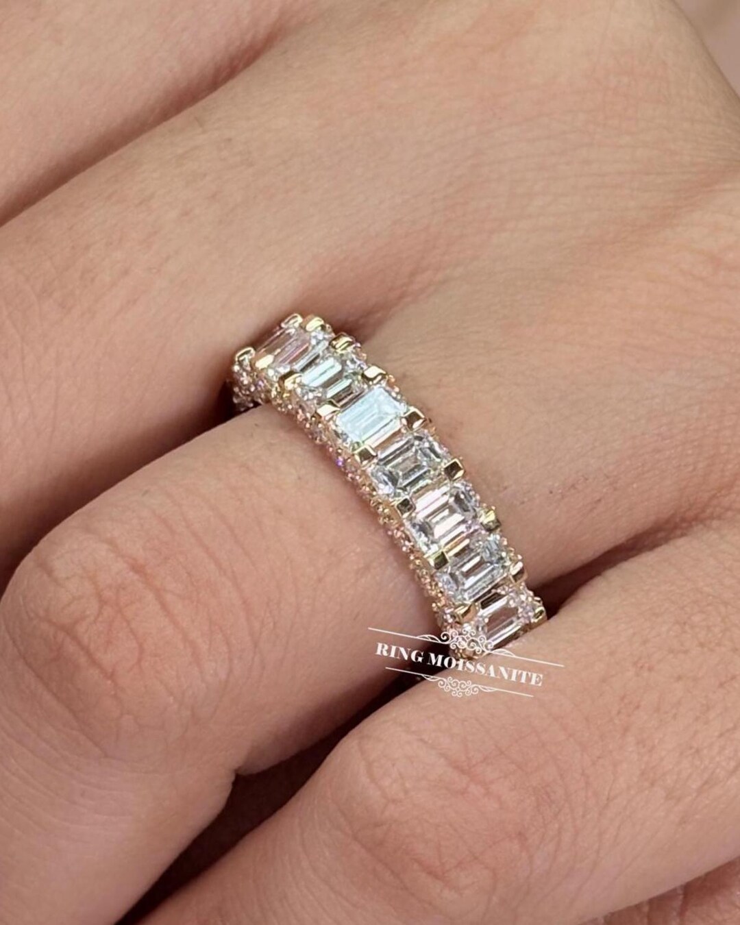 Lab Grown Diamond Emerald Eternity Wedding Band 14k Gold Bridal ...