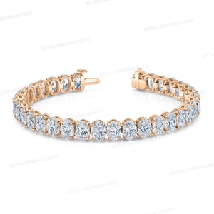 Bransoletka tenisowa z moissanitem owalnym 8 x 6 mm, solidna bransoletka ze złota 10k/14k, bransoletka z moissanitem wiecznie mrożonym, luksusowa bransoletka tenisowa z diamentami laboratoryjnymi