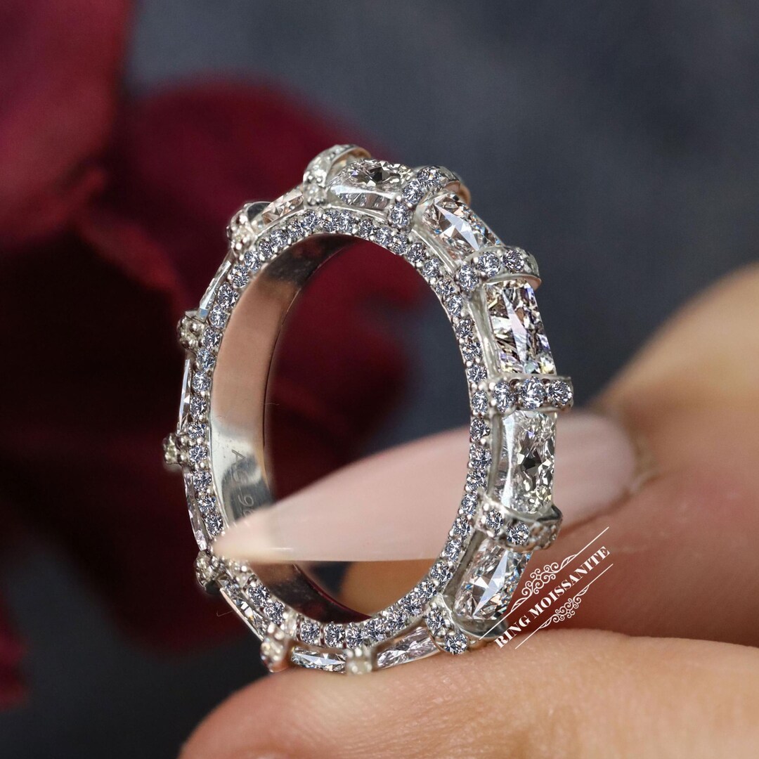 Radiant Cut Moissanite Eternity Wedding Engagement Band 14k White Gold ...