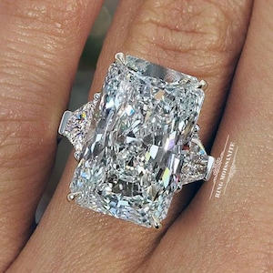 17.5CT Strahlend geschnittene Moissanite Verlobungsring Drei Stein Großer strahlender Moissanite Trapez Promi-Stil Ehering riesiger Cocktailring