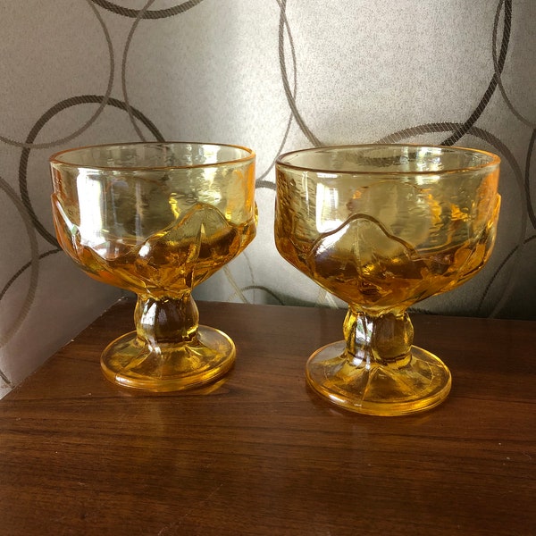 SET OF 2 Vintage Tiffin Franciscan Cabaret Corn Silk Yellow Glass Sherbet Dessert Gothic Goblet Cups