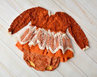 Infant Terracotta Romper (9-12 months) for Little Girls Cakesmash Photo Props Baby Girl Outfit Lace Romper First Birthday Outfit Baby Gifts