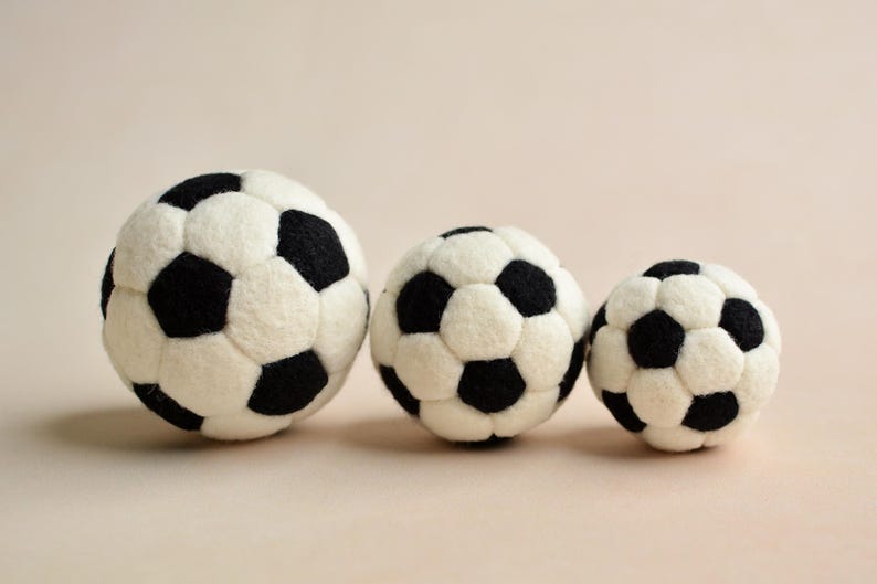 Newborn Felted Balls, Little Football Player Gift, Baby Boy Photo Props, Sports Nursery Decor, Soccer Player Wool Toys, Infant Small Balls Set (3 balls)