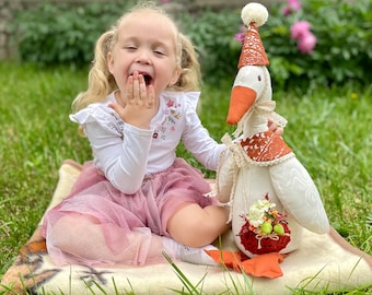 Pato de peluche de ganso suave, muñeco de ganso, juguete para dormir para bebé, ganso canadiense, canasta de regalo para recién nacidos, regalo para nueva mamá, regalo de Acción de Gracias para niños