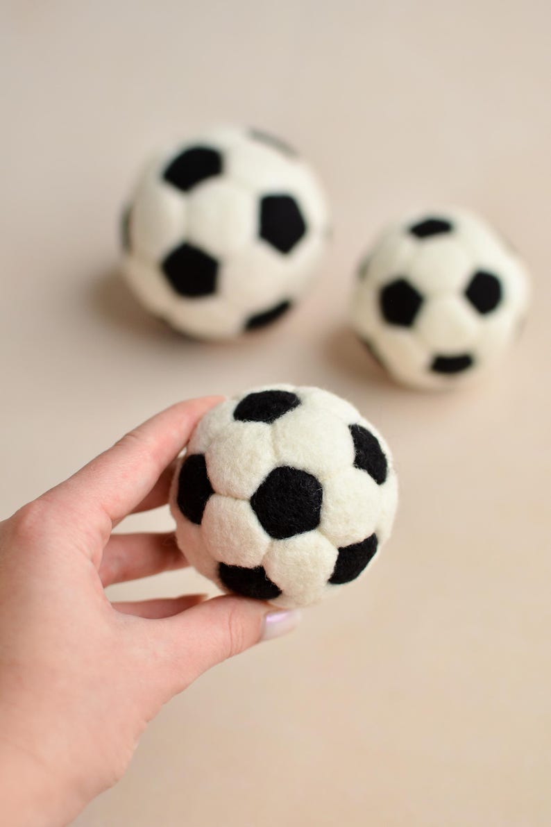 Newborn Felted Balls, Little Football Player Gift, Baby Boy Photo Props, Sports Nursery Decor, Soccer Player Wool Toys, Infant Small Balls Small Ball