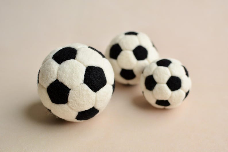 Newborn Felted Balls, Little Football Player Gift, Baby Boy Photo Props, Sports Nursery Decor, Soccer Player Wool Toys, Infant Small Balls image 3