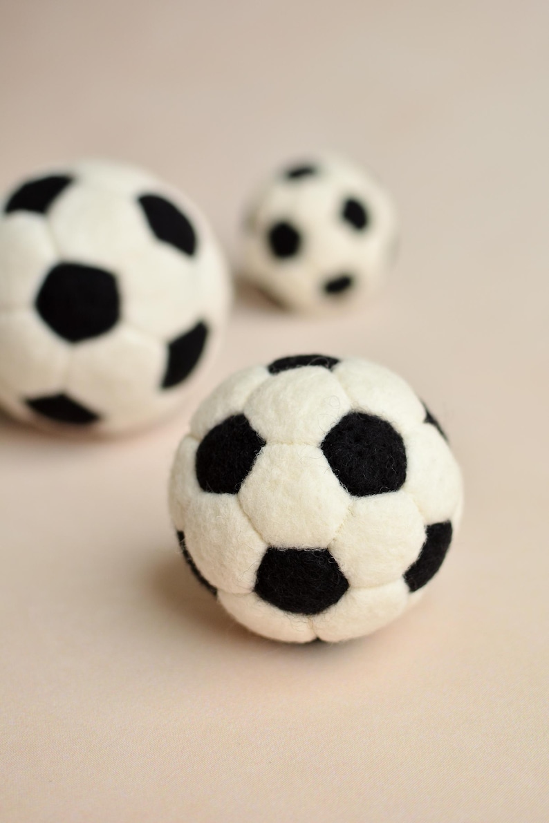 Newborn Felted Balls, Little Football Player Gift, Baby Boy Photo Props, Sports Nursery Decor, Soccer Player Wool Toys, Infant Small Balls Medium Ball