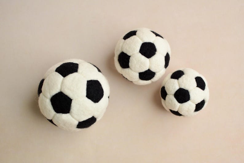 Newborn Felted Balls, Little Football Player Gift, Baby Boy Photo Props, Sports Nursery Decor, Soccer Player Wool Toys, Infant Small Balls image 7