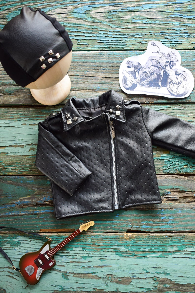 NEWBORN PROPS Black Biker Jacket With Bandana For Newborns Baby Brutal newborn-props-black-biker-jacket-with-bandana-for-newborns-baby-brutal