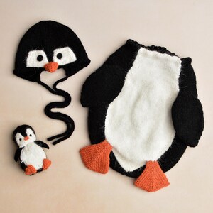 Newborn Penguin Set, Penguin Cocoon, Knitted Bonnet, Little Penguin Toy, Baby Potato Sack, Girl and Boy Photo Outfit, Penguin Themed Gift