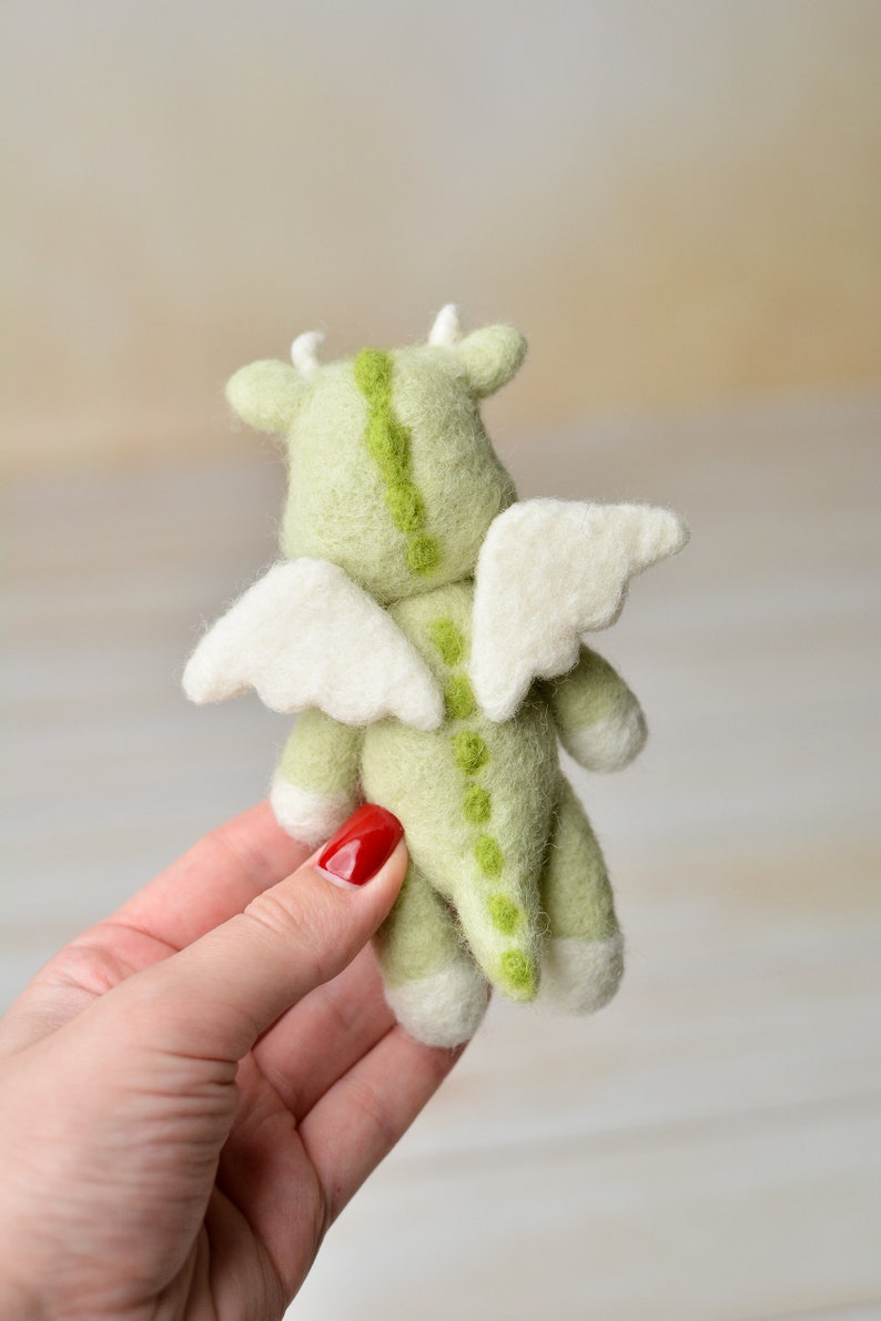 Newborn Dragon Props Set of Bonnet and Wool Dragon Toy Newborn Felted Dragon with Wings Newborn Dragon Outfit Animal Stuffy Baby Shower image 8