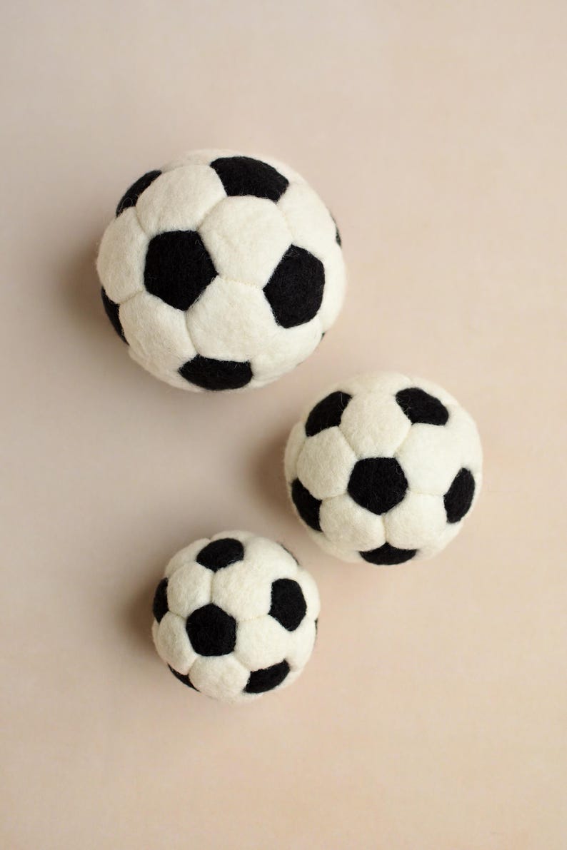 Newborn Felted Balls, Little Football Player Gift, Baby Boy Photo Props, Sports Nursery Decor, Soccer Player Wool Toys, Infant Small Balls image 6