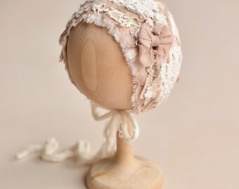 Newborn Lace Bonnet, Boho Baby Hat, Girl Vintage Outfit, Newborn Gift Basket, Unique Photography Props
