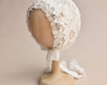 Newborn Lace Bonnet, Boho Baby Hat, Girl Vintage Outfit, Newborn Gift Basket, Unique Photography Props